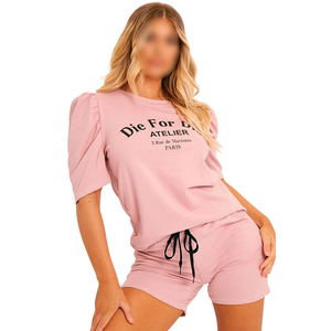 ชุดเสื้อผ้าและกางเกงขาสั้นผ้าฝ้ายสำหรับฤดูร้อนสินค้ามาใหม่ชุดเสื้อผ้าชั้นนอกลายสีชมพูเข้มจากผู้ขายที่ดีในราคาที่เหมาะสม - Product Image 1