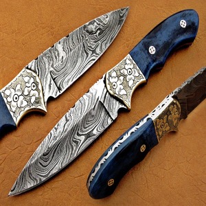 Couteau de skinner à lame en acier damas personnalisable Offre Spéciale avec manche de traversin en acier en bois Pakka gaine de transport en cuir OEM - Product Image 1