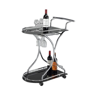 รถเข็นสำหรับเสิร์ฟไวน์รถเข็นเสิร์ฟชาทำจากเหล็กแก้วและโลหะสำหรับตกแต่งโรงแรมและร้านอาหาร - Product Image 1