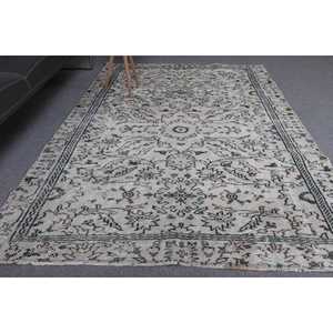 พรมวินเทจสไตล์ตุรกี ขนาด 5.2x7.9 ฟุต พรมสีเทาขนาดใหญ่ขอบสีเข้ม - Product Image 2