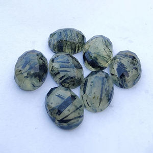 Pierres précieuses naturelles de Prehnite de qualité AAA + Rutile ovale Checker Cut dos plat vert calibré vente en gros toutes les tailles disponibles - Product Image 2
