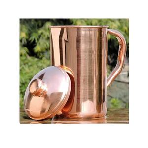 Jarra de cobre puro con acabado de brillo suave con tapa para servir agua uso en la cocina del hogar - Product Image 3