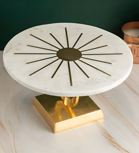 Soporte de exhibición de comida de repostería con base de metal superior de mármol redondo de diseño de lujo al mejor precio - Product Image 2