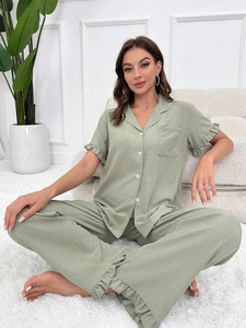 Ensemble de pyjama en coton élégant pour femmes Vêtements de nuit bio Conception personnalisable Tissu doux et respirant Thermique pour peaux sensibles - Product Image 2
