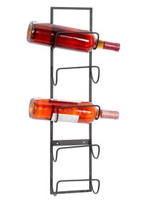 Panier à vin en métal d'extérieur organisé avec poignée en argent et en bois, porte-bouteilles pour 4 bouteilles, style panneau en bois, meuble de maison, support de table - Product Image 3