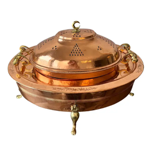 จานชุบทองแดงค้อน, สำเนียงทองเหลือง, ฝา, ที่จับหรูหรา, ขาตั้งเจาะ, ช้อนเสิร์ฟ, มีจำหน่ายที่ขายส่ง - Product Image 4