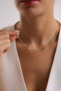 Collier en perles de cristal de jade, argent sterling 925, plaqué or 14 carats, chaîne en verre, bijoux en pierres précieuses, cadeau pour femme - Product Image 2