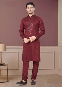 Colección de Verano Outluk de Seda Satén Bordada, Conjunto Casual de Boda 100% Seda de Secado Rápido, Kurta Pijama con Cuello Mao y Estampado - Product Image 2