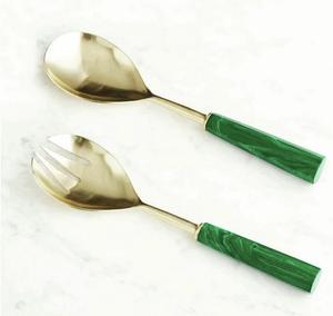 ชุดช้อนสลัดส้อมโลหะด้ามอะคริลิคทำจากสเตนเลสขัดเงาสีทอง - Product Image 4