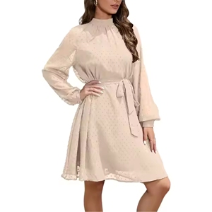 Robe décontractée moulante chic pour femmes mousseline de soie respirante tissée avec un décor à volants teinté uni pour le confort et le style du printemps - Product Image 2