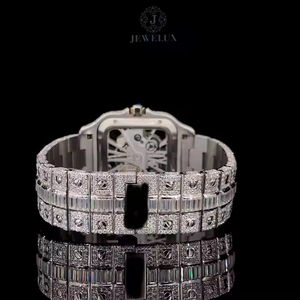 นาฬิกาโครงกระดูกฮิปฮอปสำหรับผู้ชาย VVS ความชัดเจน baguete และเพชรโมอิสซานาไนต์ตัดกลมเพชรนาฬิกาโบราณตัวเลขโรมันสำหรับทุกเพศ - Product Image 4