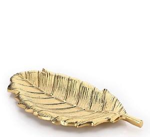 Le plateau de vanité de plaque d'affichage de ton d'or de style antique de bibelot de plume en métal d'or est un article décoratif et fonctionnel - Product Image 1