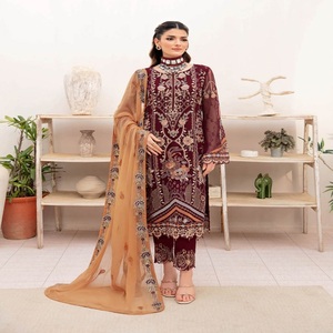Vestidos de fiesta paquistaníes de 3 piezas de la colección de gasa Ramsha Vol para mujeres para festivales y bodas ropa india y paquistaní - Product Image 4