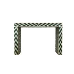 Mesa con incrustaciones de hueso blanco y azul de diseñador Consola moderna elegante para sala de estar, apartamento y estilo espacial de hospitalidad - Product Image 3