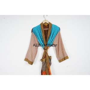 Elegante Vestido Largo de Invierno para Mujer, Estilo Bohemio Indio Vintage, con Parches de Seda, Cuello con Muescas, Cierre con Cordón y Manga Tres Cuartos - Product Image 5