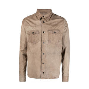 Chemise décontractée en cuir véritable satiné pour homme, utilisation hivernale, bouton unique, style streetwear, sans col, séchage rapide, respirante, couleur unie - Product Image 1