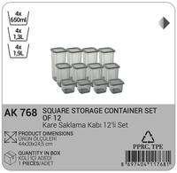 Ensemble de 12 contenants carrés multifonctionnels en plastique Afossa pour épices, avec couvercles en silicone, 650 ml, 1,3 L, 1,9 L, hermétiques, sans BPA, en PP