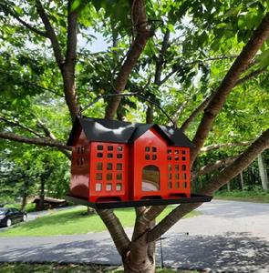 Casa comedero para pájaros de Metal rústico pintado a mano personalizado | Adornos de decoración de jardín al aire libre | Casa de pájaros única al por mayor - Product Image 4