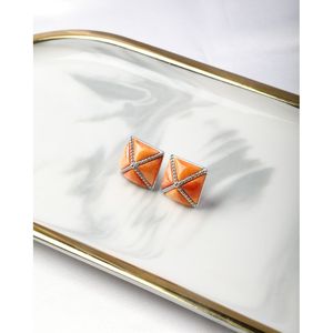 Geometric Stud Earrings with Zircon Pearl Diamond in Gold Plated - Product Image 2