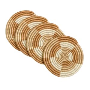 Sous-verres de thé naturel créatif et bloc de couleur blanche tissés à la main Sous-verres faits à la main pour sous-verres en osier de rotin pour le salon - Product Image 1