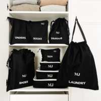 Nouvel ensemble d'organisateurs de voyage anti-poussière en toile de haute qualité, collection très populaire, lot de 8 sacs de voyage noirs