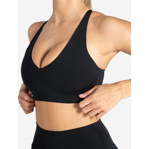 Soutien-gorge de sport réglable noir avec logo personnalisé Détails du dos en trou de serrure Soutien-gorge de sport fitness pour femme adulte lisse à fort impact et ultra extensible - Product Image 1