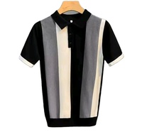 Chemises polo à rayures boutonnées pour hommes, manches courtes, style vintage, t-shirts, pulls d'été