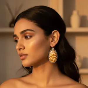 Pendientes de Plata 925 con Colgante de Flor para Mujer - Chapados en Oro - Product Image 3