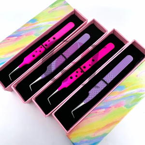 Pince à épiler professionnelle revêtement en poudre rose et violet 90 degrés pointe argentée poignée de diamant pince à épiler - Product Image 5