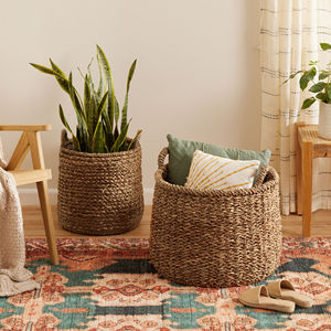 Set of 2 Seagrass <b>Belly</b> <b>Baskets</b> With Handles, Multifunction Seagrass Storage <b>Basket</b> in Natural Color for Home Garden Planter Pot - Product Image 1