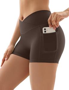 Gym Jogging Running Brown Shorts Yoga Shorts Women High Waist Lifting Push Up <b>Tight</b> Sports Pocket Fitness Yoga Short Pant - Product Image 1