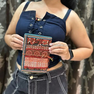 Nouveau véritable fabriqué à la main coloré Sari garniture brodé fil sécurisé fermeture Journal Vintage vibrant couverture non doublé feuille recyclée - Product Image 4