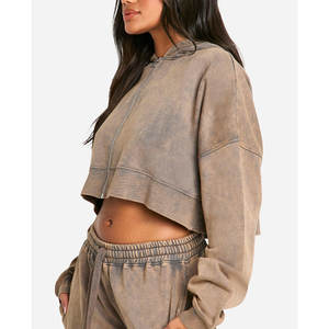 Ventes en gros de sweats à capuche surdimensionnés pour femmes avec fermeture éclair, sweats à capuche délavés à l'acide, taille et design personnalisés, sweats à capuche streetwear pour femmes - Product Image 4