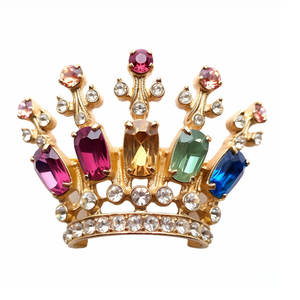 Bling Rhinestone Gold Plated Women Custom Crown Brooch Pin - Product Image 5