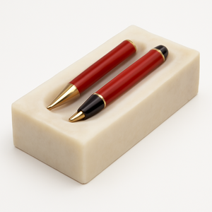 Porte-stylo classique en marbre blanc avec organisateur de bureau à garniture dorée pour la maison et le bureau porte-stylo en pierre artisanal à vendre - Product Image 3