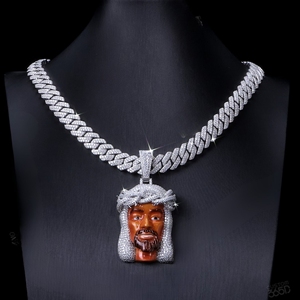 Pendentif tête de Jésus en argent sterling 925, moissanite taille brillant rond, collier classique pour homme, clarté VVS - Product Image 1