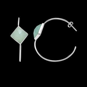 Calcédoine Aqua naturelle 12x12mm carré 925 boucles d'oreilles créoles en argent 7.49 gms Boho designer pierres précieuses faites à la main boucles d'oreilles créoles en argent - Product Image 2