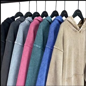 Sweat à capuche grande taille vintage en coton surdimensionné avec impression bouffante à l'acide des fabricants pour hommes - Product Image 1