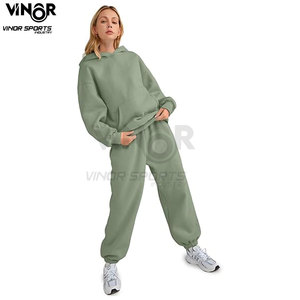 Sweat-shirt en éponge française avec lavage personnalisé Ensemble 2 pièces Sweat à capuche surdimensionné et pantalon de survêtement assorti Hommes Femmes Premium Plain - Product Image 5