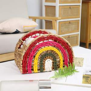 Panier de rangement arc-en-ciel coloré en jacinthe d'eau, paniers pour accessoires d'enfants pour filles et garçons - Product Image 5