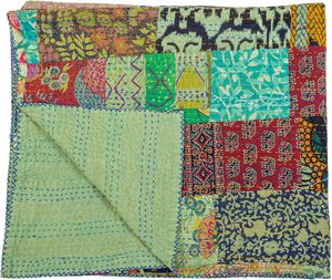 Indian Traditional Pure Cotton Patchwork Kantha <b>Quilt</b>, Paisley Print Kantha <b>Quilt</b> Multi Color Bedding <b>Bedspread</b> Bohemian Throw - Product Image 4