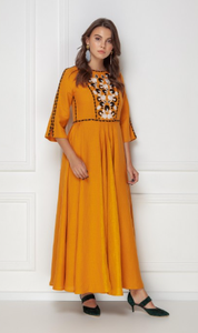 Robe longue Vintage brodée à manches trois-quarts, col en v, longueur au sol, mode accrocheuse - Product Image 3