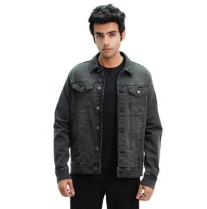 Veste en jean noire décontractée pour hommes avec col montant tissu respirant hiver impression bouffante à la mode - Product Image 6