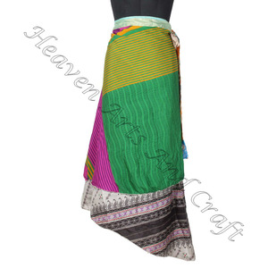 Designer Dames Deux Couches De Soie Sari Magique Wrap Jupe Boho Élégant Multi Couleur D'été Porter Confortable Mode Boho Hippie Style - Product Image 4