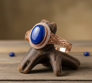 Handcrafted Rudra Gems 925 Sterling Silver Beaded Bracelet Natural Lapis Lazuli Cabochon 14K Gold Bohemian Style Men Size - Product Image 2