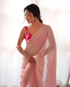 Designer indien dernière couleur rose exclusive Georgette Saree chemisier élégant élégant fantaisie à la mode fête mariée mariage porter des femmes - Product Image 5