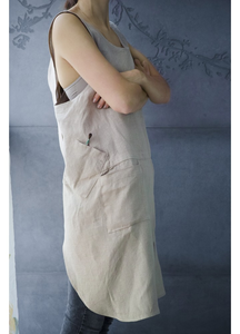 Tablier de cuisine en lin unisexe avec poches, personnalisable avec logo imprimé, couleur unie, pour chef cuisinier, jardinage - Product Image 3