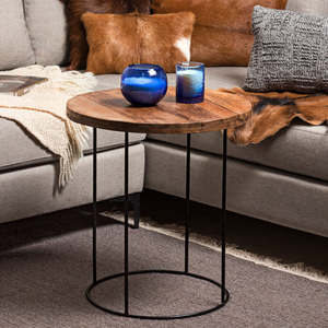 Mesa Oasis de Madera de Palma con Tapa de Madera Natural y Base Negra, 50 cm de Diámetro, 54 cm de Altura - Product Image 1