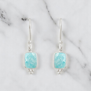 Pendientes colgantes de bisel rectangular de piedras preciosas de amazonita Natural de Plata de Ley 925, joyería piramidal - Product Image 1