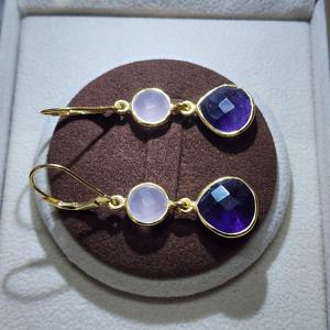 Calcédoine Aqua plaquée or en argent sterling 925 et pierre précieuse d'améthyste africaine Boucles d'oreilles classiques uniques faites à la main - Product Image 5